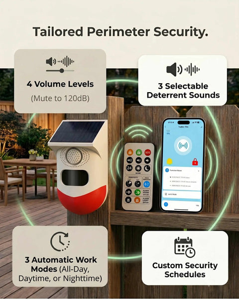 WiFi Solar Motion Sensor Alarm Outdoor With Free App Alerts Real Time Push Notifications 2.4G WiFi Compatible Battery Powered Solar Security Sensor Easy Zone Management Weatherproof Outdoor Home Surveillance, wall-mounted with phone and remote