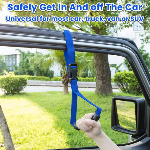 Adjustable Vehicle Grab Handle With Rock Solid Non Slip Nylon Grip For Effortless Car Entry Exit Standing Support Aid Bar For Seniors Pregnant Passengers Universal Mount Blue Two Pack