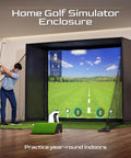 Rock Solid Golf Simulator Enclosure With 10X8 Ft HD Impact Screen And Dual Shank Nets for indoor golf practice setup.