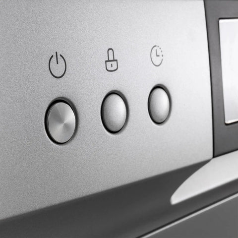 Close-up of LED touch controls on Compact 22 Inch RV Countertop Dishwasher with child lock features.
