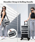 Rolling Makeup Case With Drawers For Tattoos And Nail Techs On The Go Tattoo Travel Cart Cosmetology Barber Tools Organizer Portable Suitcase With Detachable Top Case And Customizable Middle Tray Two Spacious Drawers with shoulder strap and rolling handle.