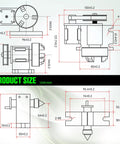 Technical diagram of K12-65mm Rotary Table With 54mm Tailstock And 4 To 1 Reduction For CNC Router Engraver 4th Axis.