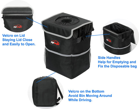 Waterproof Car Trash Can With Lid And Storage Pockets Two Point Five Gallon Capacity Leak Proof Interior Easy To Clean
