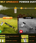 Comparison of diatomaceous earth powder duster with adjustable 4 ft sprayer, showing features and improvements