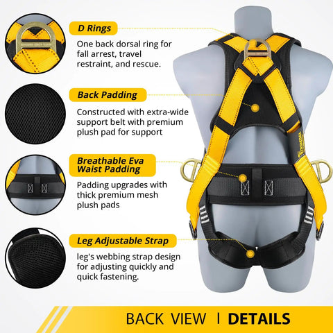 Top Shelf Rock Solid Fall Protection Harness Kit With No Sweat Quick Release Buckles For Men Doing Heavy Construction And Roofing Daily Grind On Any Worksite
