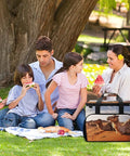 Family enjoying picnic with Desert Rest Small Cooler Bag For Men And Women, Insulated Lunch Tote with foil lined interior, Oxford fabric.