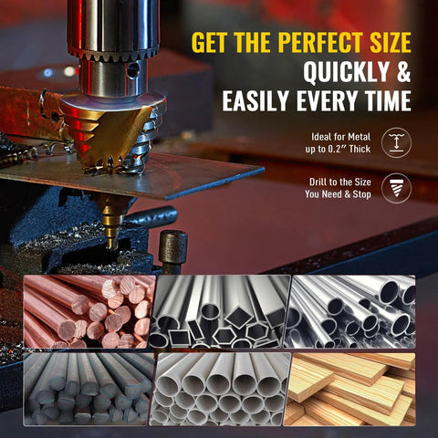 Titanium-Coated HSS Step Drill Bit Set For DIYers, Spiral Groove Design, drilling metal on machine, twelve sizes visible