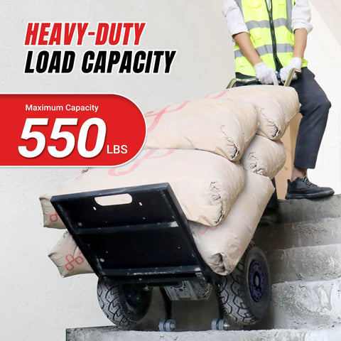 XSTO 550 Lb Capacity Electric Dolly Stair Climber carrying bags up stairs, showcasing heavy-duty design and 550 lbs capacity.