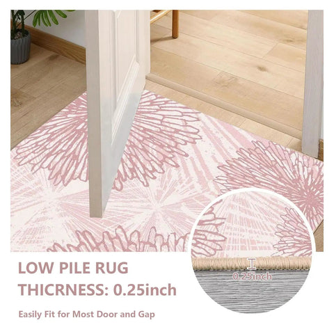Tractor Farm Gear Area Rug 8x10 Feet Non Slip Low Pile Machine Washable Carpet showcasing pink floral design near door