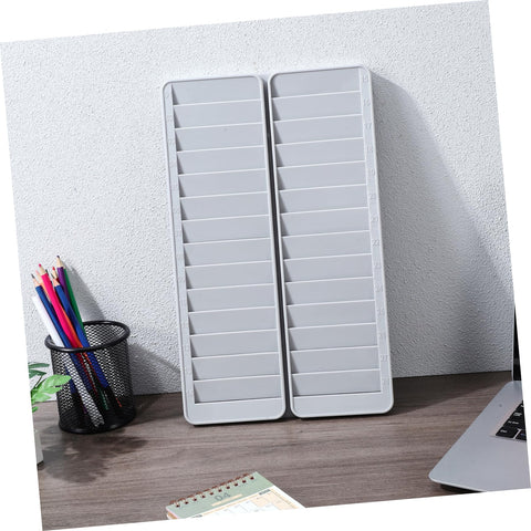 Heavy Duty 28 Slot Guest Room Key And Badge Organizer Rack featuring sleek smart storage build, gray color, compact size for hotels.