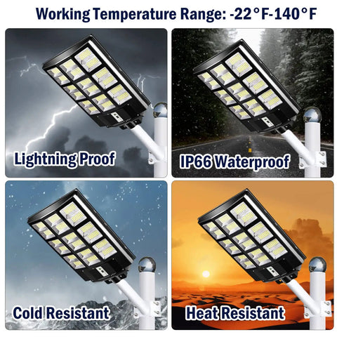 1000W LED Solar Street Light Outdoor 80000LM IP66 Waterproof With Motion Sensor under various weather conditions