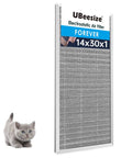 Electrostatic Reusable Air Filter For HVAC And Furnace, MERV 8, with cat for size comparison, fits 13.5 x 29.65 x 0.82 inch.