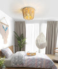 Boho Wood Beaded 3-Light Chandelier Ceiling Fixture Recessed Mounted Antique Rustic Finish for dining room in bedroom setting