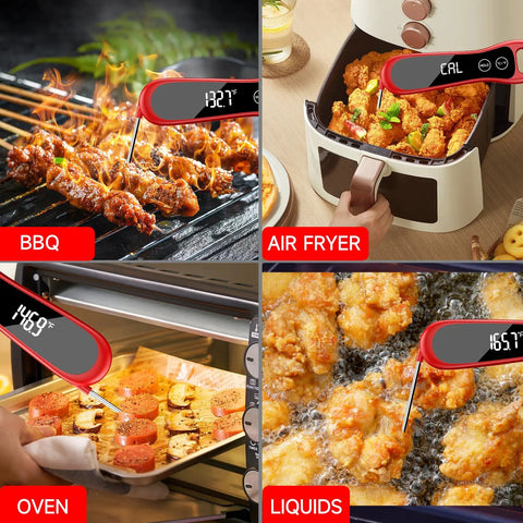 Digital Meat Thermometer With IP67 Waterproof Body And 180 Degree Foldaway Probe used for BBQ, air fryer, oven, and liquids