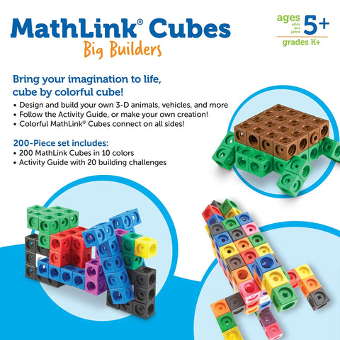 Big Builders Math Cubes Set For Kids, Colorful Counting Blocks, STEM Learning, pattern building with math manipulatives