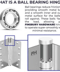 Solid Brass Chrome Door Hinges Set Of 24 Heavy Duty Ball Bearing 5x5 Inch Hinges cross-section showing smooth operation