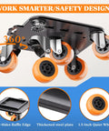 Five Wheel Furniture Dolly With Upgraded Guardrails For No Slip Handling, heavy duty design, orange rubber wheels, steel plate
