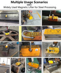 Multiple views of Heavy Duty Permanent Magnetic Lifter With Secure Dual Lock And Rigid Carry Handle For No Sweat Hauling Of Steel Sheets.