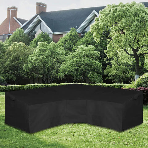 600D Patio V Shaped Sectional Sofa Cover Waterproof Outdoor Furniture Cover Built Tough Heavy Duty Garden Cover Black
