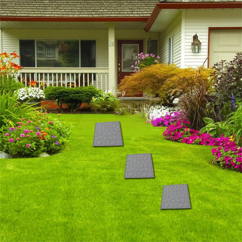 Concrete pavers made with Two Piece Concrete Molds For Walkways And Paths DIY Plastic Square Stamps in a garden path
