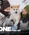 People in winter garments with a dog, wearing Winter Beanie Hat And Neck Gaiter Set With Ear Flaps For Men And Women Fleece Lined Skull Cap.