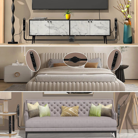 12Ft 3 Prong Twin Extension Cord With 6 Outlets And Dual 6Ft Sides behind furniture for easy cable management
