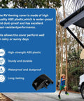RV Awning End Cap Replacement Kit R001932006 Left Side Black for Compass and Altitude, durable ABS plastic, infographic.