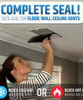 Woman installing Magnetic Vent Covers 3 Pack Upgraded Design That Wont Fall Off For Floor Wall And Ceiling Registers Width 7.25 To 8 Inches And Length 11.25 To 12 Inches White