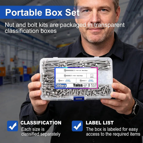 Top Shelf 410 Stainless Steel Self Drilling Tek Screws, Heavy Ball Hex Washer Head Assortment Kit displayed in a portable box set.