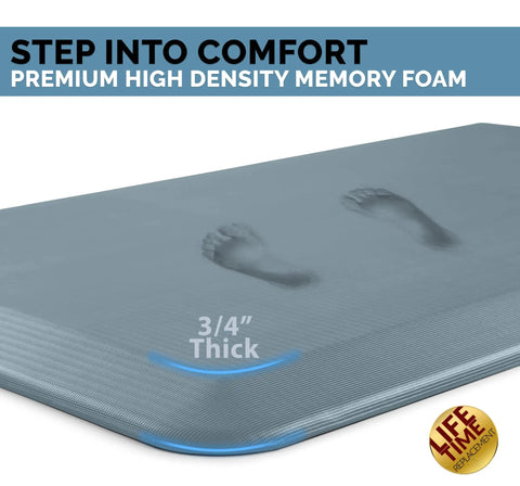 Anti Fatigue Floor Mat For Home And Office, Three Quarters Inch Thick Cushioned Kitchen And Standing Desk Mat, denim finish