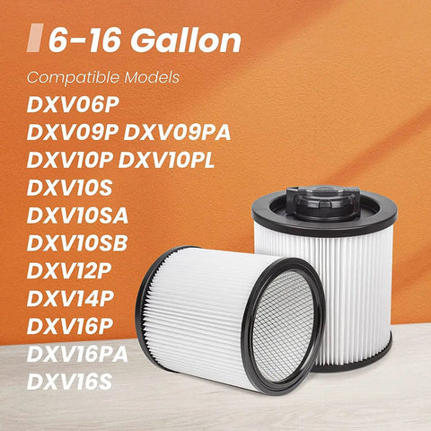 HEPA Cartridge Filter Replacement For 6 To 16 Gallon Wet Dry Vacuum Cleaners Pro Grade Compatible With DXV models Two Pack