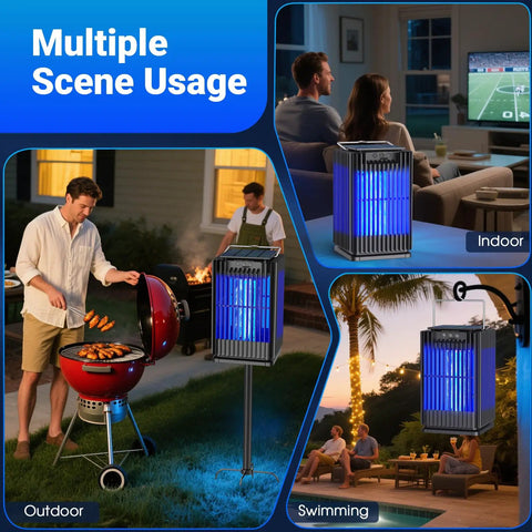 Outdoor Solar Mosquito Zapper With Ground Bracket And Hook For Quick Setup Cordless Waterproof Fly Killer With Illuminated Light in various settings