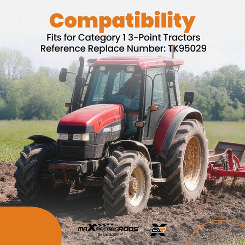 Red tractor with a Category 1 3-Point Hitch, compatible with Heavy Duty Quick Hitch Adapter Bushing Kit For Category 1 Tractors. 