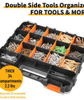 Dual Side 34 Compartments Mini Tool Box Organizer With Customizable Layout And Removable Partitions, Plastic Storage Case Open