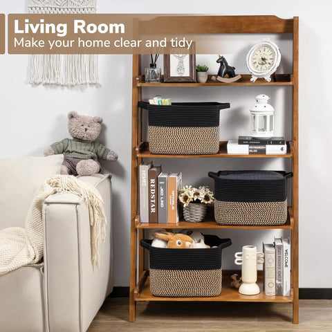 Slick Cotton Rope Storage Basket For Shelves 13X10X9 Inches Solid Woven Cube Bin No Sweat Shelf Organizer Soft Yet Sturdy Black Decorative Basket Real Deal Home Solution