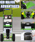 RXFSP Heavy Duty Electric Stair Climbing Hand Truck Dolly With Powerful 1200W Motor showing features and advantages on stairs.