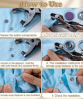Step by step guide using 200 Pieces 9.5mm Alloy Snap Button Kit For Fabric Sewing Colorful Fasteners For Clothing Hats And DIY Crafts