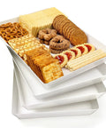 Four Pack Large White Serving Trays Set 16 By 11 Inch Food Grade BPA Free Plastic Platter For Cookies Appetizers Charcuterie Desserts And Party Snacks, Stackable Countertop Display