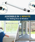 Three In One Door Security Bar With Heavy Duty Metal, Adjustable From Sixteen To Forty One Point Seven Inches, Sliding Patio Door Lock Stick With Two Point Eight Inch Non Slip Base, Portable Home, Apartment And Travel Safety Lock For Doors And Windows installed on a sliding door and window