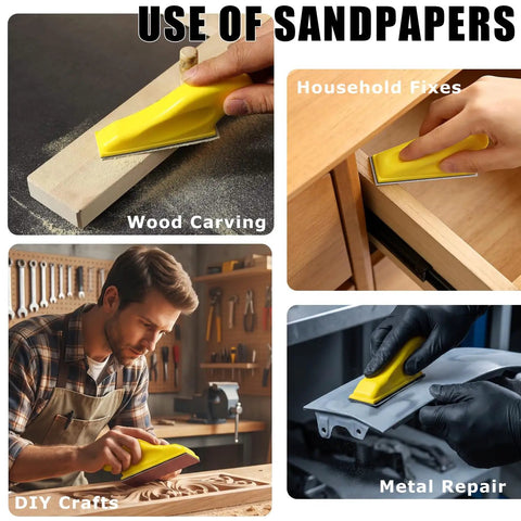 Cool 240 Pack Sand Paper Kit With 12 Grits From 80 To 2000 And Mini Finger Sander used for wood carving, household fixes, and metal repair.