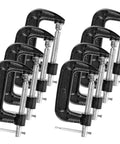 Beefy Eight Piece 2 Inch C Clamp Set, Heavy Duty Steel With Cast Iron Frame And Sliding T Handle, Built For Maximum Stability And Versatility In Woodworking, Welding, Building And Automotive Projects, Durable Black Finish; eight black C clamps