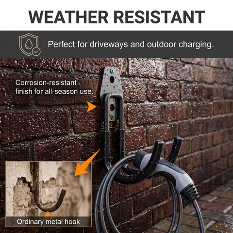 Heavy Duty EV Charger Wall Mount Cuts The Clutter And Secures Charging Cables For Totally Hassle Free Indoor Or Garage Storage Setup Iron J Hook Holder with corrosion-resistant finish