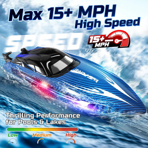 Fast 15 MPH RC Boat For Pools And Lakes With 3 Speed Modes Dope LED Light Show Dual Batteries Delivering 30 To 40 Minutes Of Fun