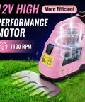 12V Cordless Grass Shear And Shrub Trimmer 2 In 1 Handheld Hedge Trimmer Electric Bush Trimmer And Grass Cutter With 2.0Ah Rechargeable Lithium Ion Battery And 1 Hour Fast Charger Pink Ribbon Edition For Quick Yard Cleanups showing performance motor.
