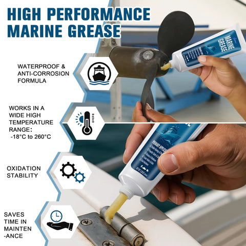 Amazon two-pack grease tubes, 200 ml each; waterproof high-temp bearing lubricant for prop shafts and rudder bearings.