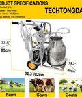 Electric Milking Machine For Cows And Goats, 110V Oil-Free Vacuum Pump Milker, 25L Stainless Steel Bucket with specs