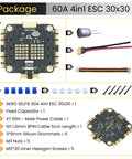 60A 4in1 ESC For FPV Drones With 2S-6S LiPo, including capacitors and cables, lightweight and high performance components package