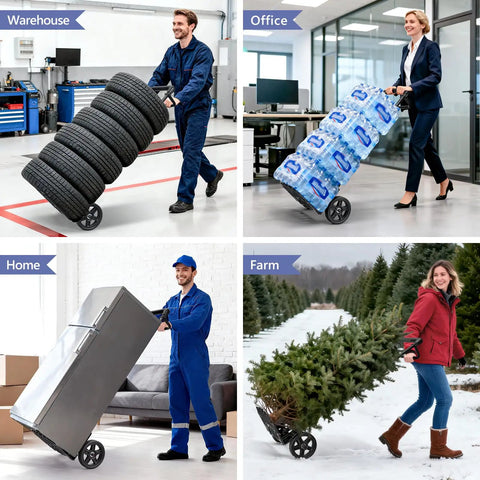 Straight Up Heavy Duty Folding Hand Truck With Seven Inch Solid Rubber Wheels, 460 Pound Weight Capacity All Terrain Rolling Cart in various uses