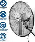 9500 CFM 30-Inch High Velocity Industrial Wall Fan With 3-Speed Wall Mount Oscillation for garage, warehouse, UL listed
