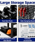 Heavy Duty Steel Welding Table 2000 Lbs Capacity 36 By 24 Workbench With 5/8 Fixture Holes And Tool Tray showing storage features and accessories.
